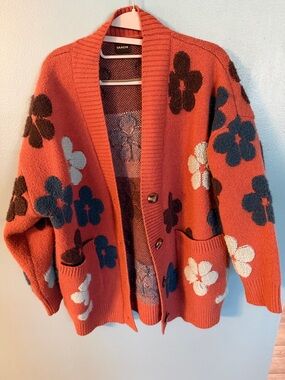 SAACHI Coral Floral Knit Cardigan with Patch Pockets